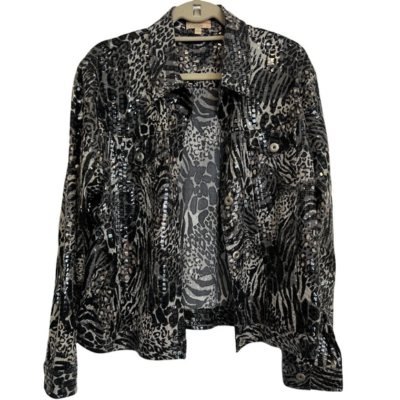 Choices Shirt Jacket Womens Black Grey Animal Print Long Sleeve Size XL - Picture 1 of 11